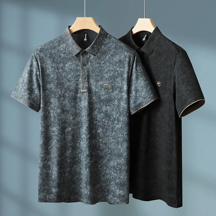 胖子大码宽松男士短袖Polo衫肥佬夏季冰丝翻领短袖晕染无痕Polo衫