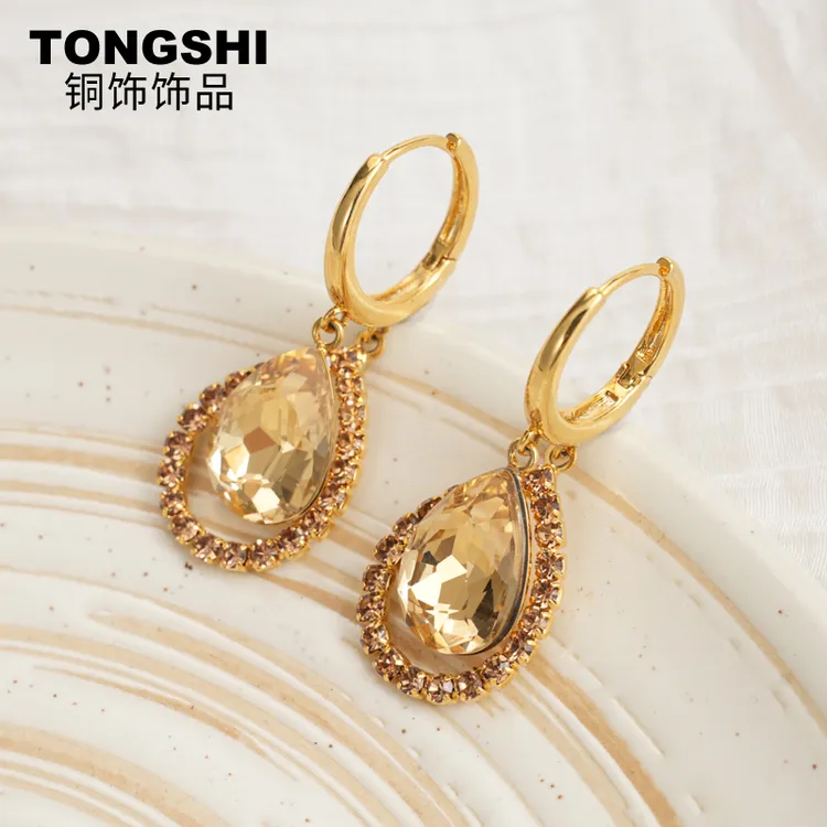 铜合金耳饰 耳环日韩女爱心/水滴/铃铛素款轻奢耳钩浅金色精致