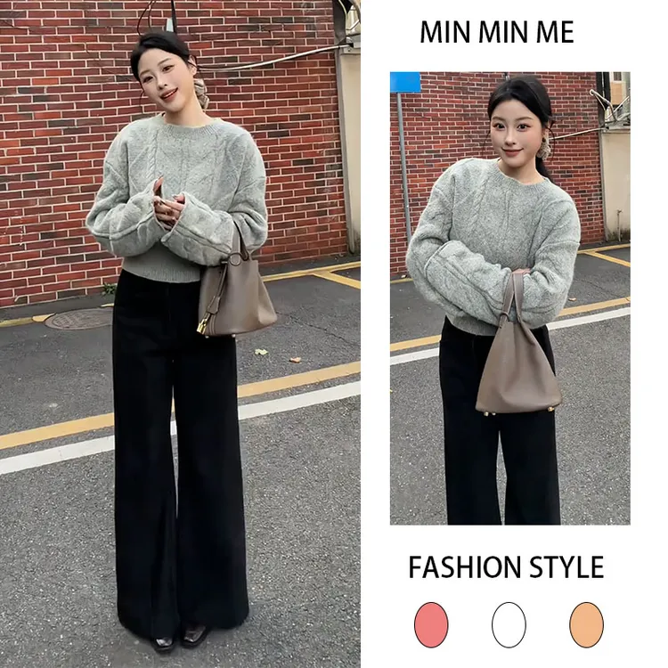 2026早春季新款设计感轻熟风针织圆领上衣女搭配休闲直筒裤两件套