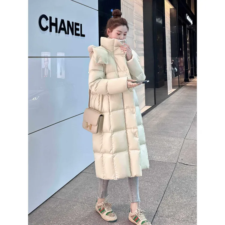 极寒加厚长款过膝服女2025冬季宽松直筒厚棉袄韩版连帽外套