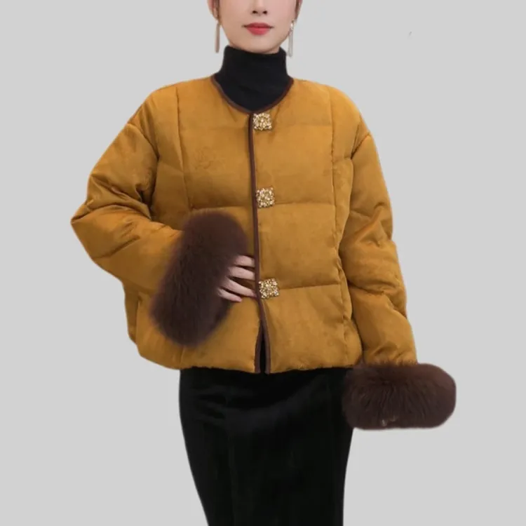 优雅日常通勤复古氛围感上衣2025冬国风棉服女设计感装饰短款保暖