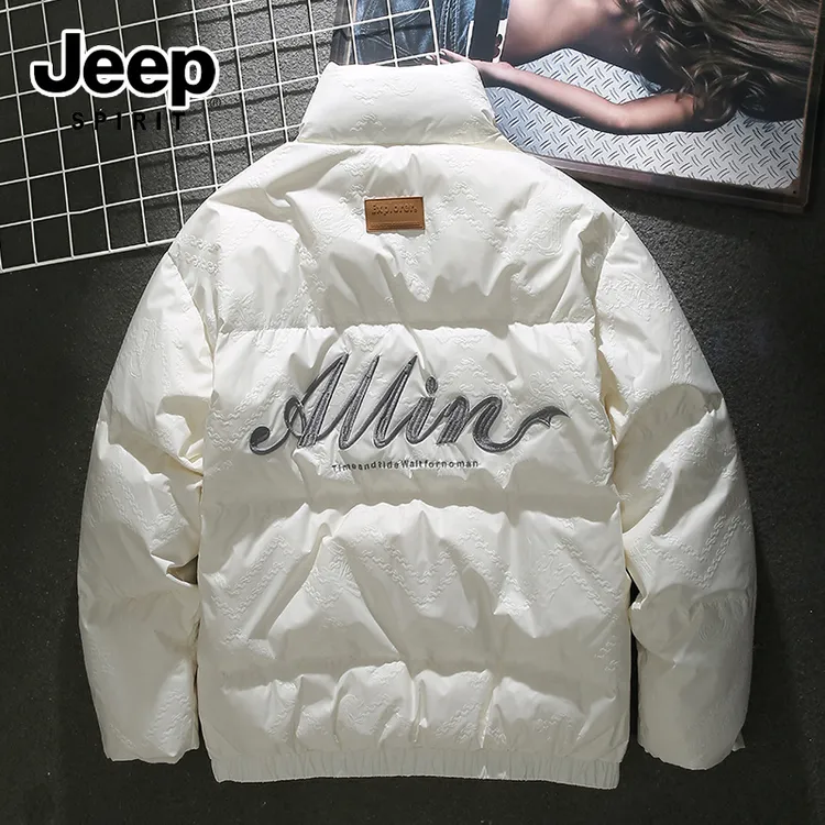 JEEPSPIRIT美式字母绣花羽绒服男士冬季加厚宽松立领保暖休闲外套