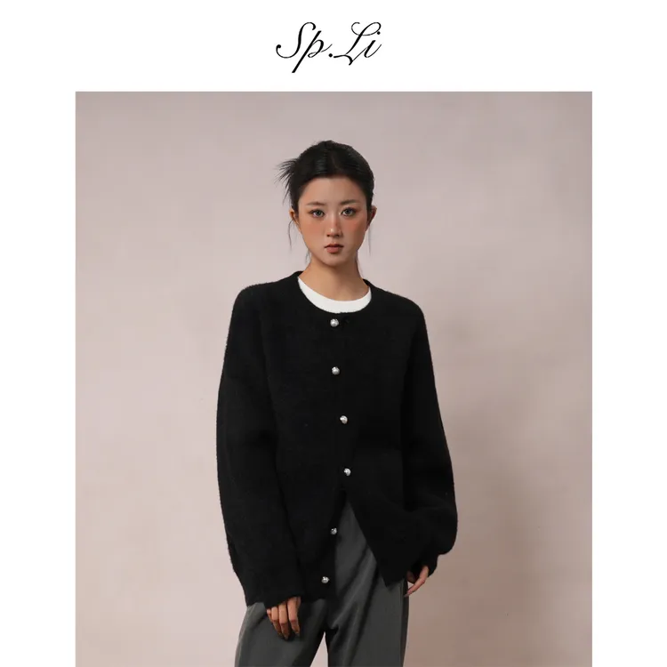SPLi【珍珠纽扣】小香风秋季长袖毛衣针织衫休闲老钱风复古宽松开衫
