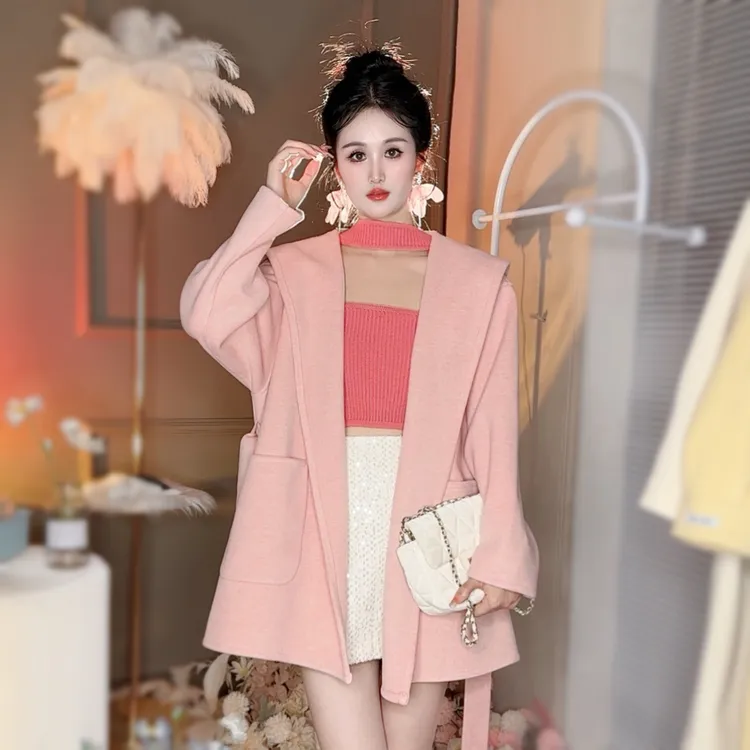 小糖2025新款双面呢大衣女小个子外套连帽秋冬春季宽松时尚韩版