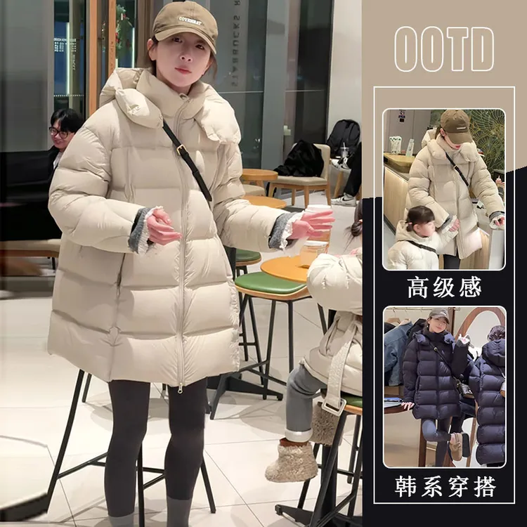 小个子百搭奶呼呼中长款连帽棉服女2024冬季新款保暖棉袄外套女潮