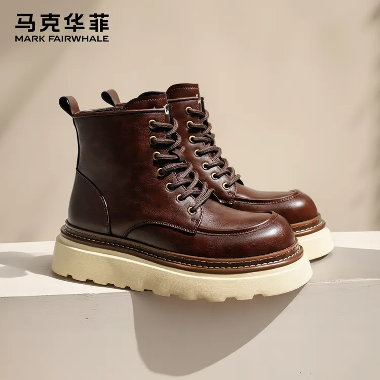 马克华菲马丁靴男款冬季新款男鞋增高皮靴男士保暖工装靴爆款靴子商品图