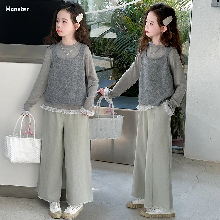 女童套装春秋2025新款儿童洋气长袖春装中大童春季韩版炸街三件套