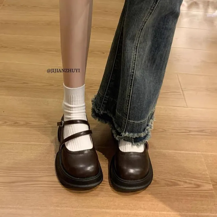 玛丽珍鞋女新款百搭厚底制服小皮鞋复古日系乐福单鞋