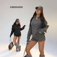 【蜜蜜家】欧美辣妹polo领套头麻花上衣+针织短裤两件套 WD/2302148