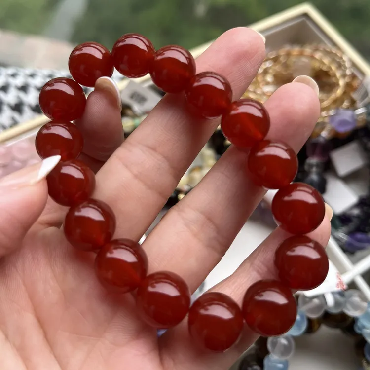 中式油润亮泽红玛瑙手串项链时尚大珠子手链项链素圈