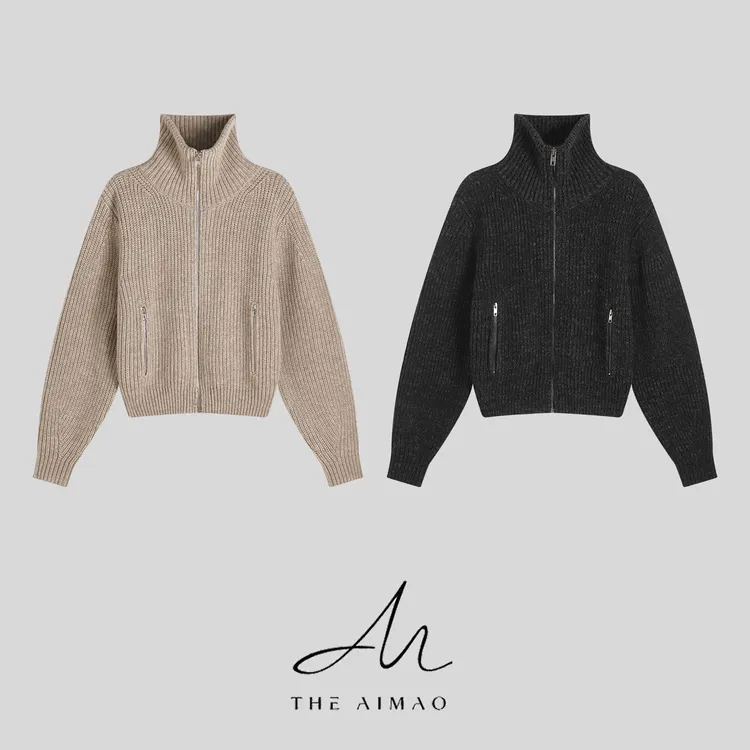 【THE AIMAO】“老钱哲学”加厚全羊毛725G粗棒针开衫外套XYX82915