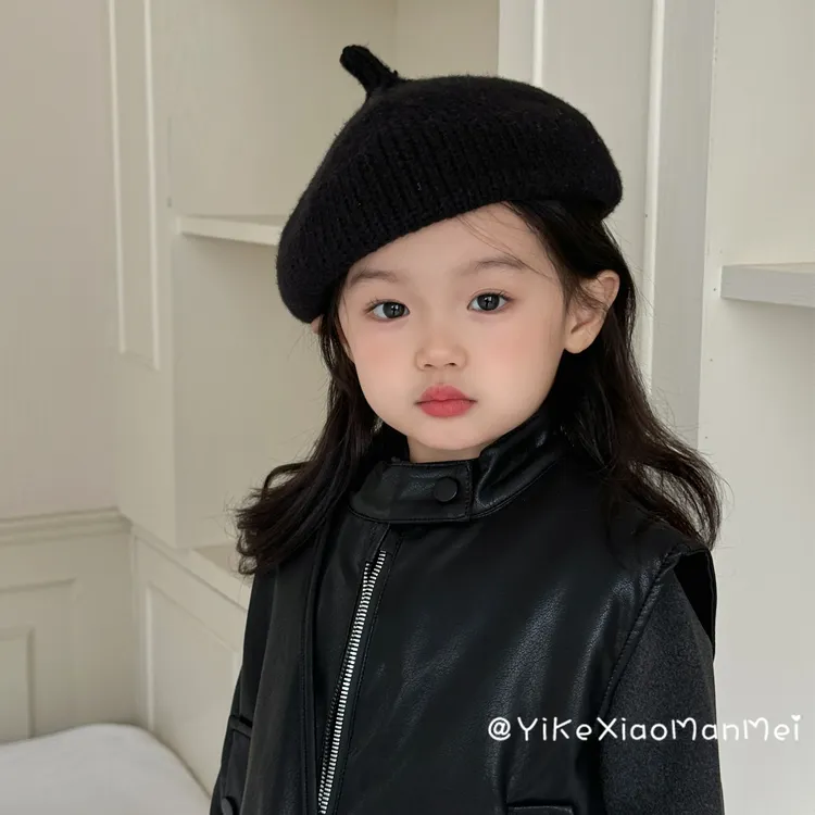 韩系百搭针织儿童贝雷帽女童2025新款宝宝帽子小女孩蓓蕾帽毛线帽