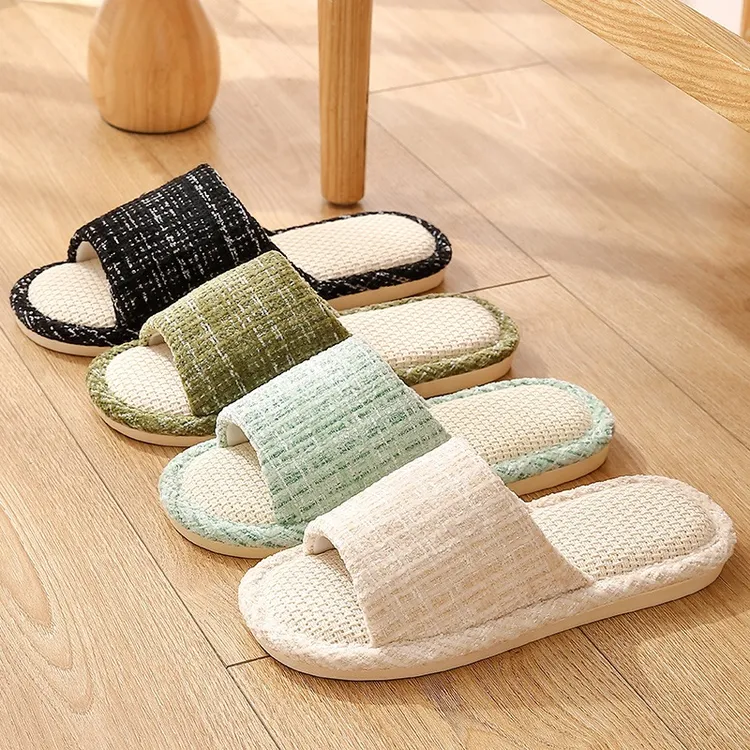亚麻拖鞋女款春秋居家室内静音吸汗厚底防滑四季家用棉麻布拖鞋男
