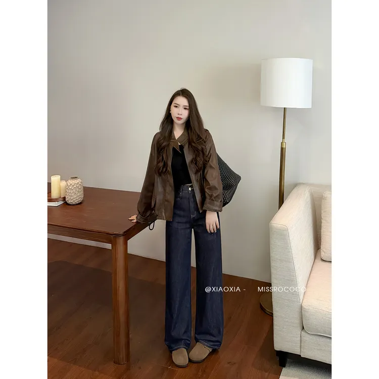 missrococo/洛可可小姐秋季新款莱赛尔丹宁色直筒牛仔裤通勤穿搭