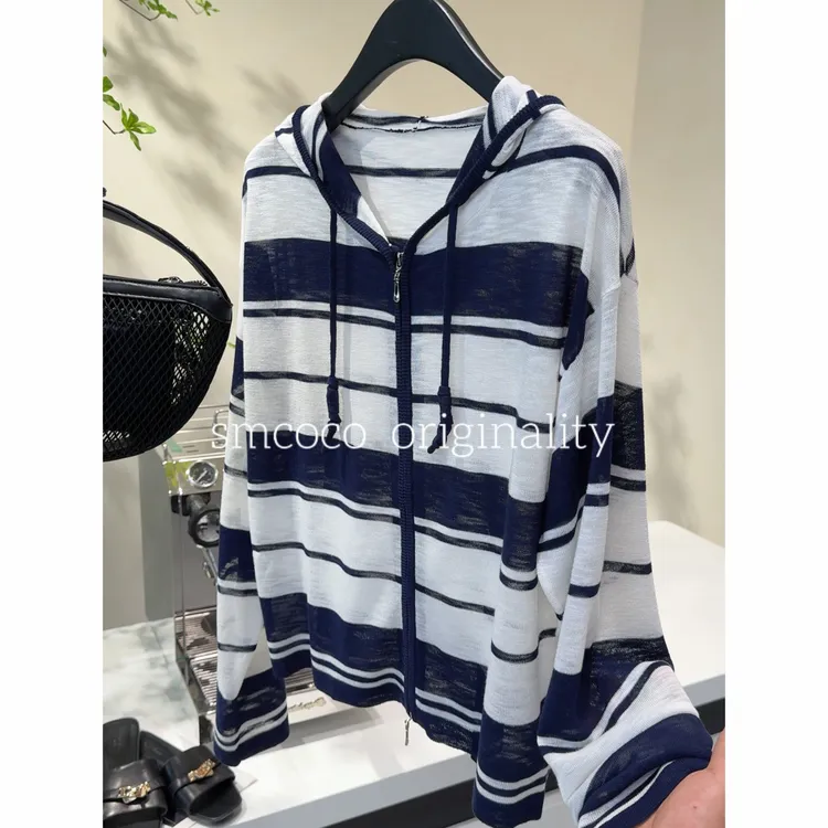 【夏季新款】条纹连帽防晒休闲洋气时尚气质显瘦百搭针织衫2537