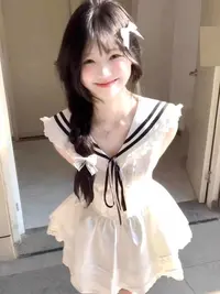 夏季元气学院风可爱甜妹海军领无袖蓬蓬裙女新款小个子白色连衣裙