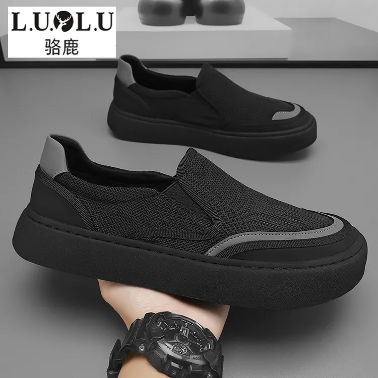 骆鹿老北京布鞋男夏季外穿透气一脚蹬帆布鞋开车软底轻便休闲板鞋