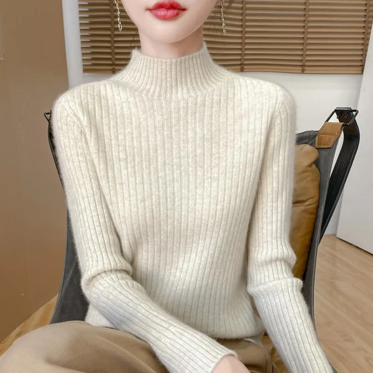 杜拉妮软糯精致感无缝半高领毛衣女秋冬内搭加厚保暖修身显瘦内搭