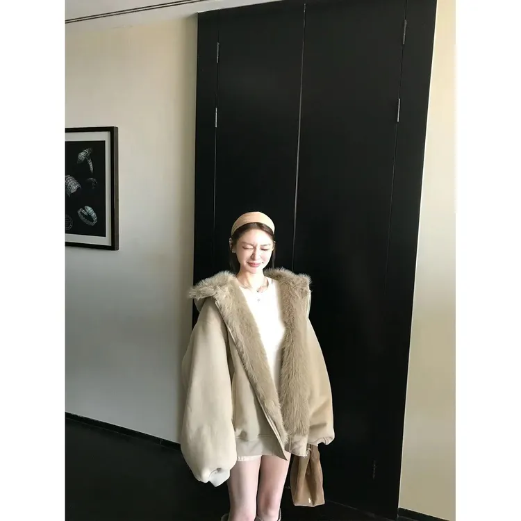 超好看毛茸茸棉服女2025新款冬季夹棉外套学生美式棉衣棉袄