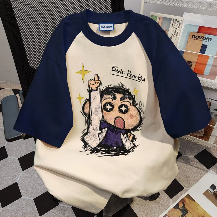 100%纯棉夏季2026新款卡通印花短袖中长款小众t恤男女情侣上衣ins