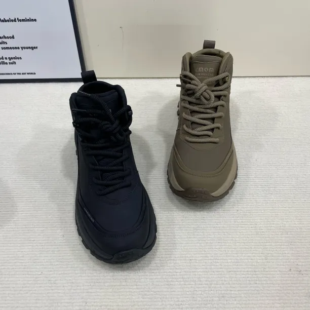 高帮休闲鞋系带潮流百搭真皮厚底加绒男士棉鞋轻便舒适时尚休闲鞋