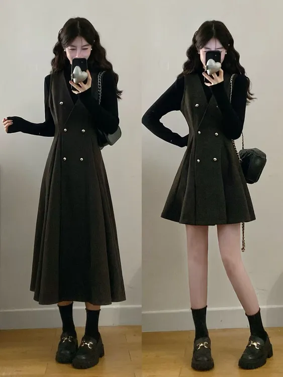 大码女装胖mm秋冬时尚高级感气质显瘦马甲长袖打底两件套