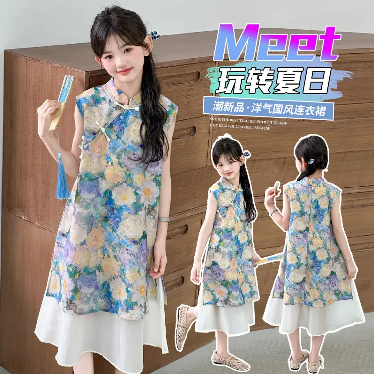 新国风女童旗袍连衣裙夏季2025新款女大童超好看裙子儿童夏装薄款