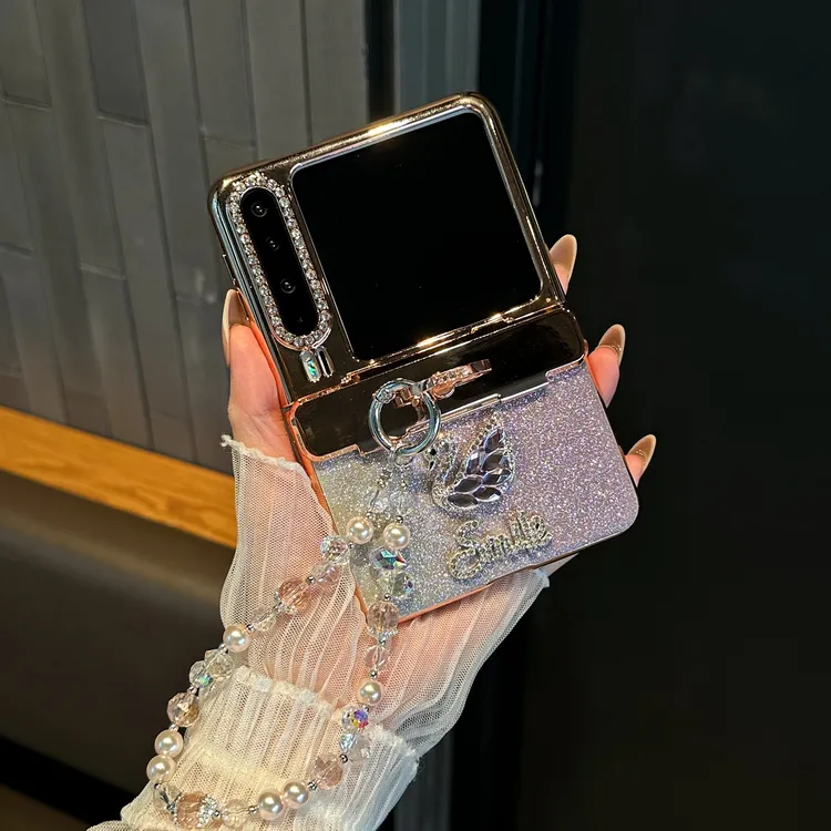 适用华为purax折叠手机壳膜一体千金风闪钻天鹅渐变紫闪粉保护套