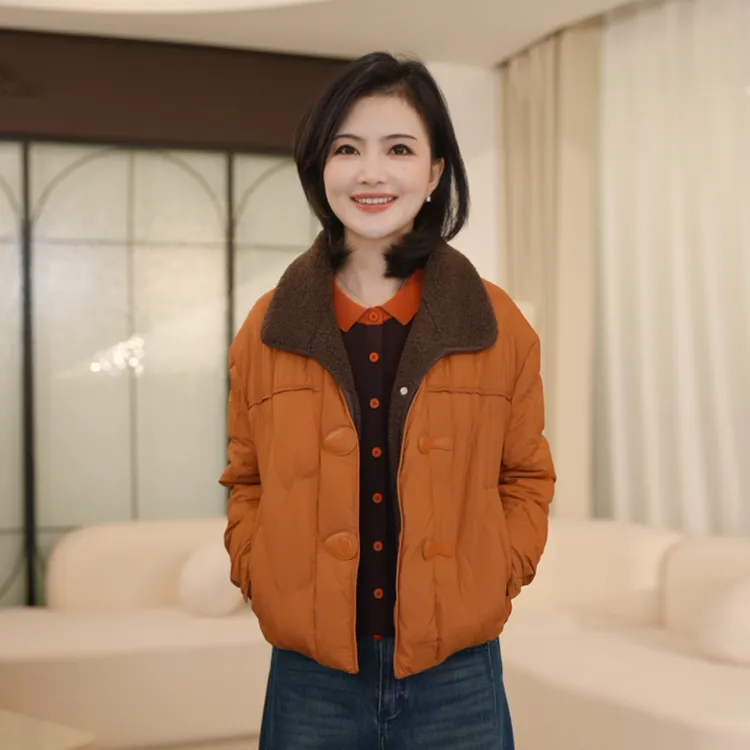 【90白鸭绒】枫竺阿楠anan气质翻领颗粒短款羽绒服秋冬保暖外套
