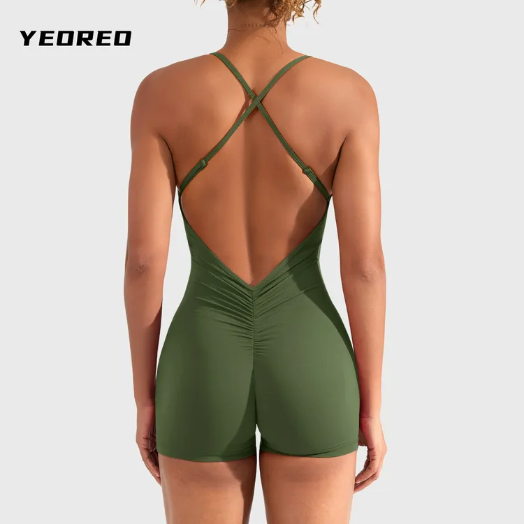 YEOREO深V大露背连体衣可调节肩带裸感修身普拉提瑜伽撸铁