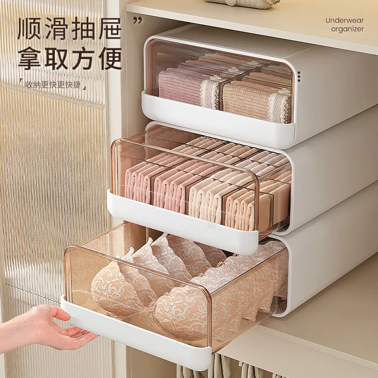 内衣内裤收纳盒抽屉式贴身衣物整理盒家用三合一袜子文胸分隔神器