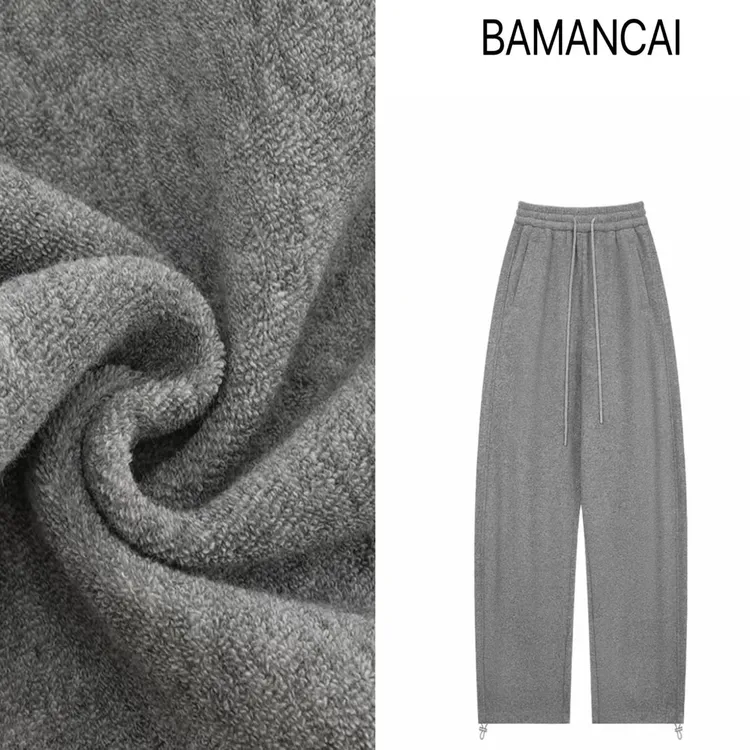 Bamancai/芭曼偲毛巾设计感休闲裤通勤风高腰直筒裤