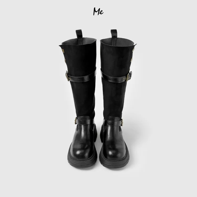 ME【高筒磨砂皮金币骑士靴】磨砂绒面厚底增高百搭时尚鞋子MESA4055