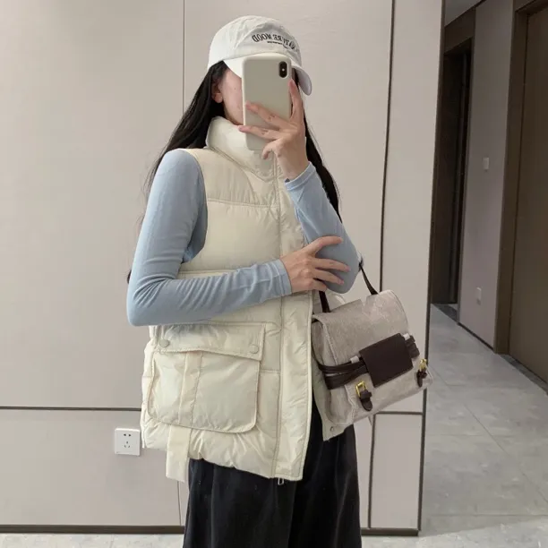 新款立领秋冬女士大码百搭外穿棉马夹坎肩短款韩版秋冬棉马甲2501
