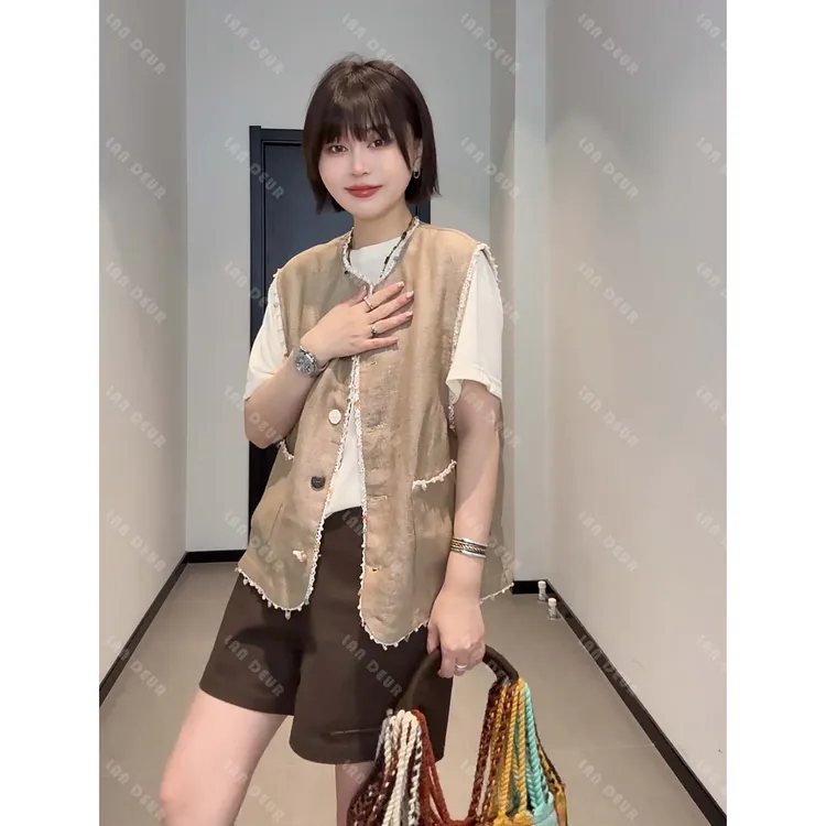 【海岛小调】亚麻小众气质设计感马甲时尚休闲无袖上衣女