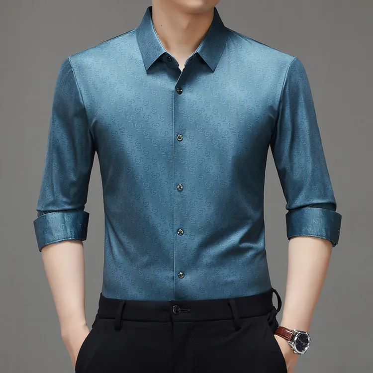 BOOS ZSTARR男士印花时尚衬衫商务休闲翻领薄款无痕长袖衬衣T恤男