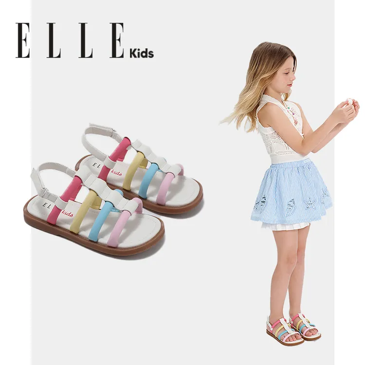ELLE KIDS2025儿童休闲时尚百搭夏季软底宝宝编织厚底包头凉鞋