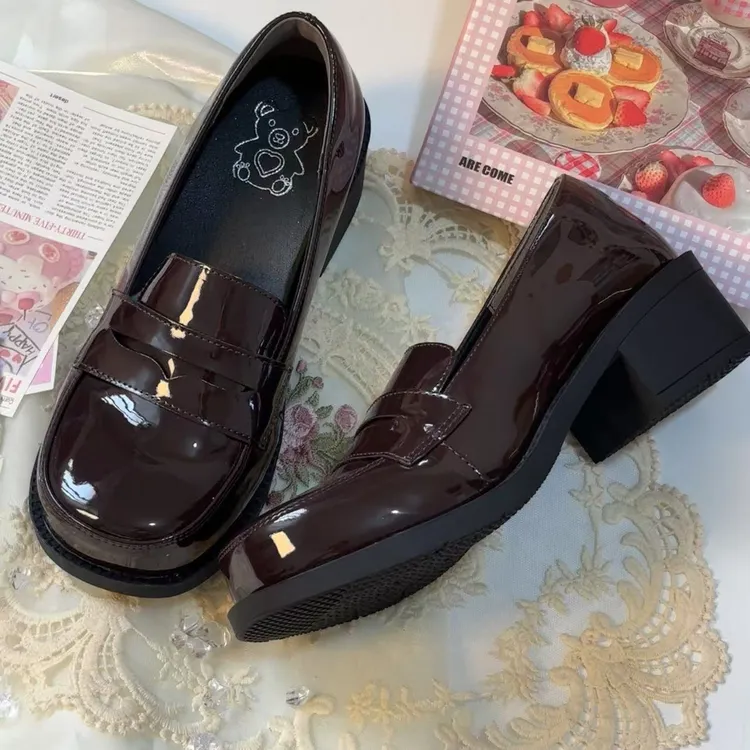 聚源熊原创正品制服鞋漆皮圆头jk小皮鞋校供日系浅口单鞋叠穿防滑