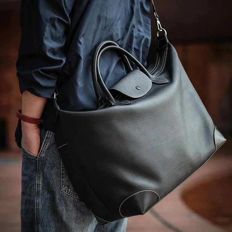 男士真皮通勤手提包软大号饺子包休闲电脑公文包大容量旅行健身包