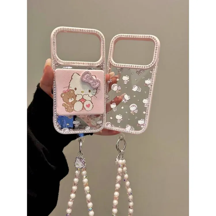 甜美ins粉色钻边小熊猫咪挂绳适用iphone17pro苹果16promax手机壳