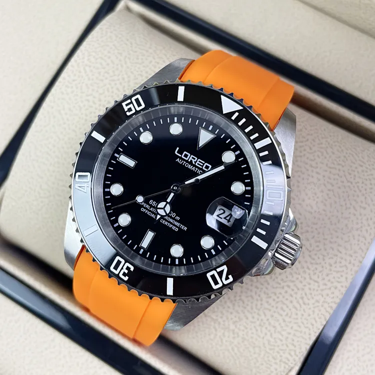 雷力欧男士机械表进口机芯全自动防水夜光潜水男表硅胶带绿水鬼