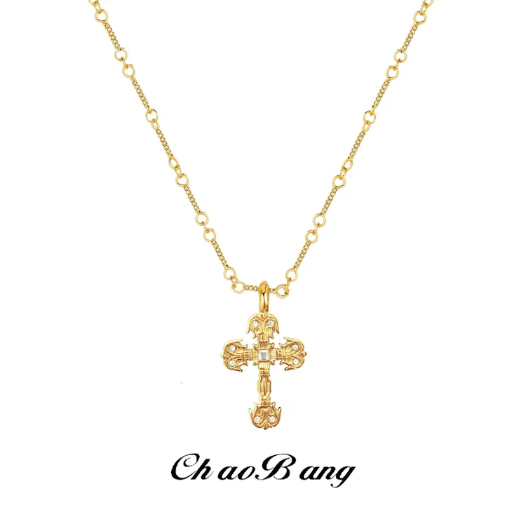 钛钢项链 小众火焰十字架项链男轻奢不掉色配饰高级感时尚ins饰品