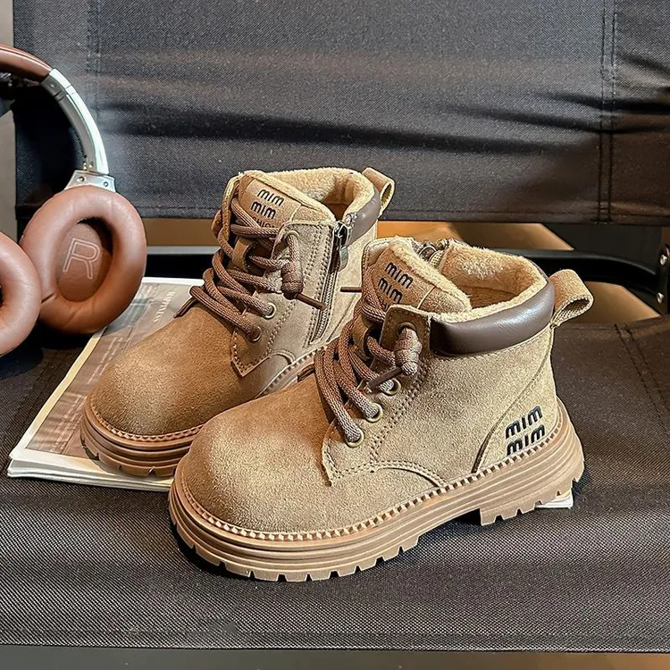巴拉巴拉男孩女孩女童马丁靴2025新款秋冬真皮加绒儿童靴子头层牛