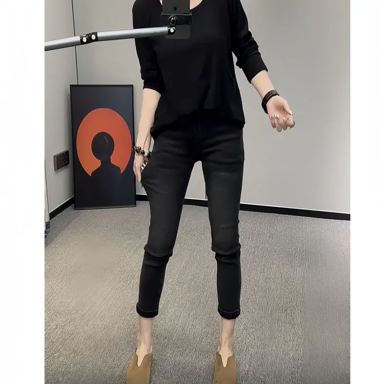 飞芊娅早季新款爆款高腰牛仔小脚裤洋气显瘦小个子九分铅笔牛仔裤