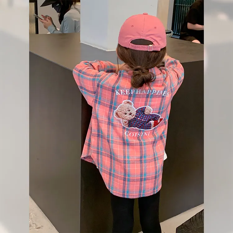 图图小象女童衬衫2025春装新款儿童装韩版洋气上衣宝宝格子长袖