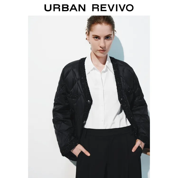 UR2025冬季新款女装简约气质小香菱格绗缝羽绒服UWM150043