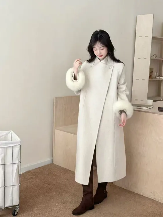 【栗子】25年新款秋冬新款腰带款休闲长款双面羊毛大衣外套