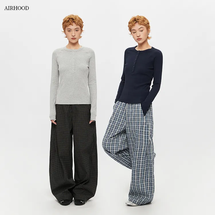 AIRHOOD 复古亨利领长袖T恤女秋季新款修身显瘦内搭打底上衣C5400