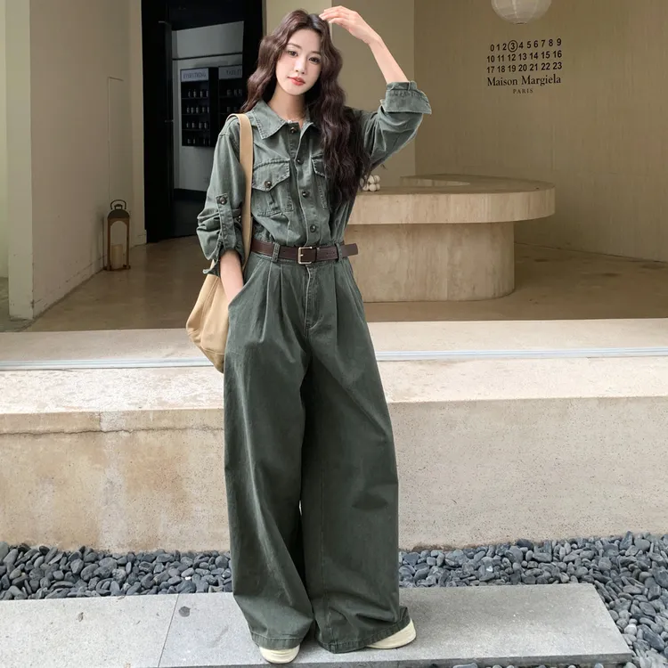 酷飒风工装高腰连体裤女2025秋季高级感韩版复古时髦休闲阔腿长裤