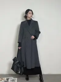 SIJI长款秋冬西装领纯色毛呢外套毛呢设计师气质百搭双面呢大衣